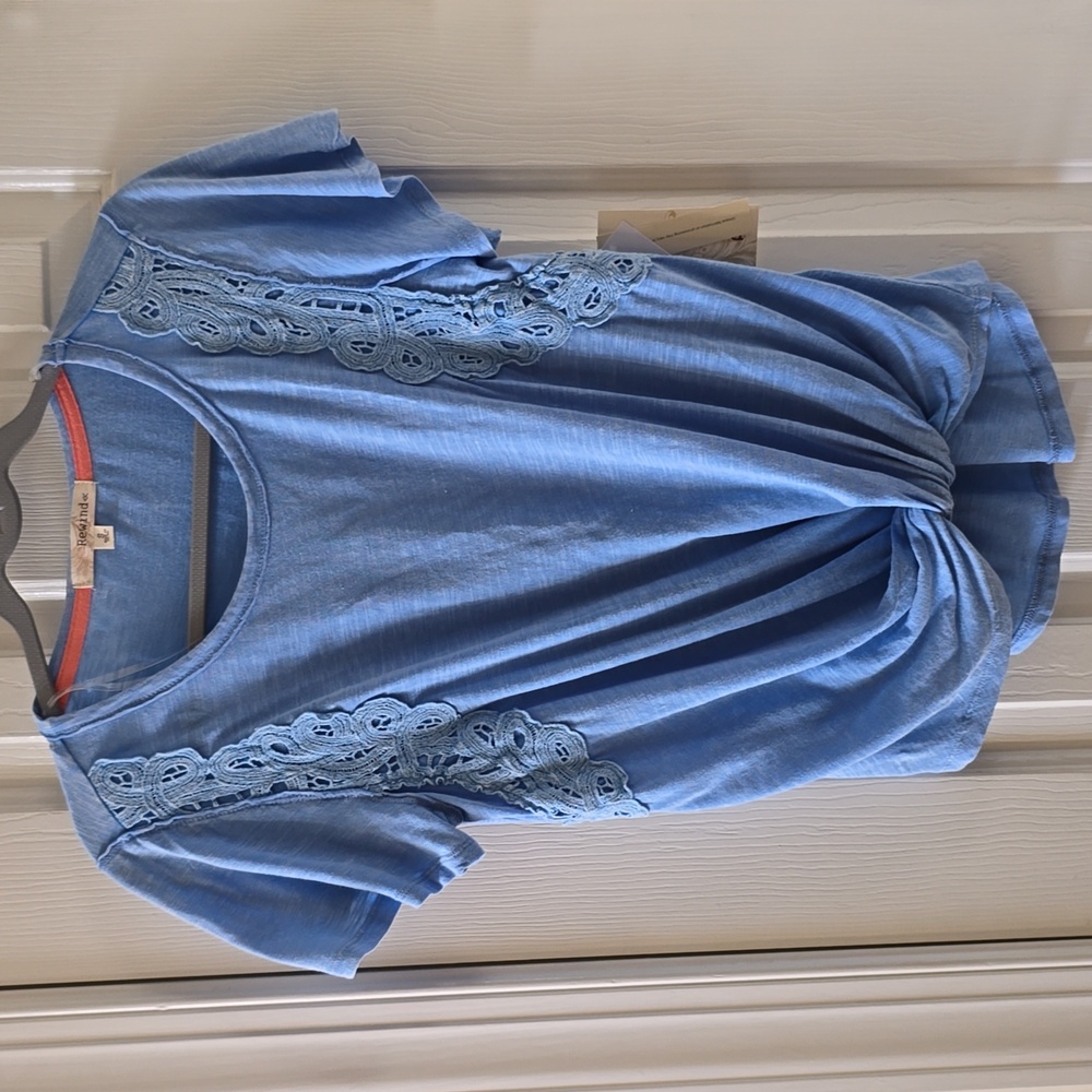 REWIND BRAND WOMENS BLUE SHORT SLEEVE SUMMER TOP SIZE SMALL